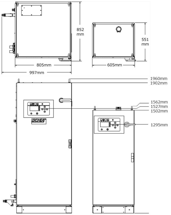 誘導加熱(IH)電源：EKOHEATコンパクトモデルの寸法